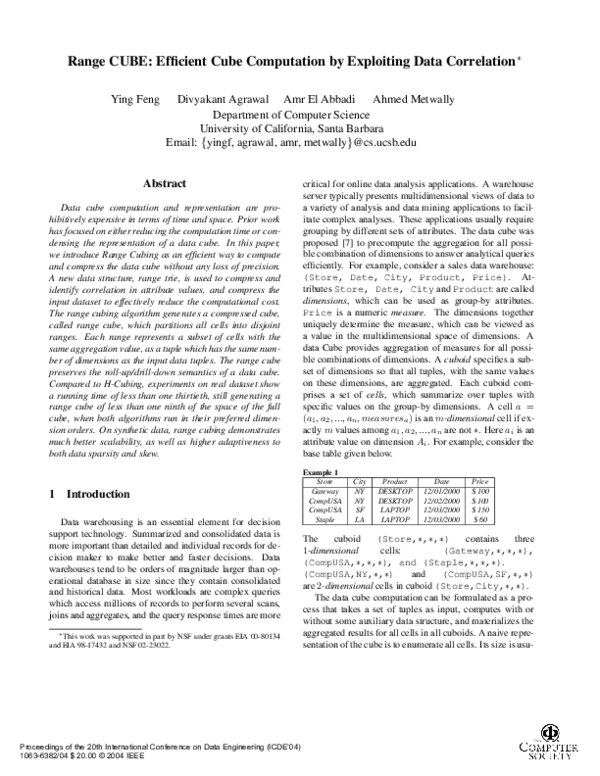 (PDF) Range cube: efficient cube computation by exploiting data correlation