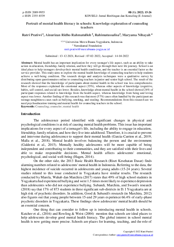 (PDF) Portrait of mental health literacy in schools: Knowledge ...