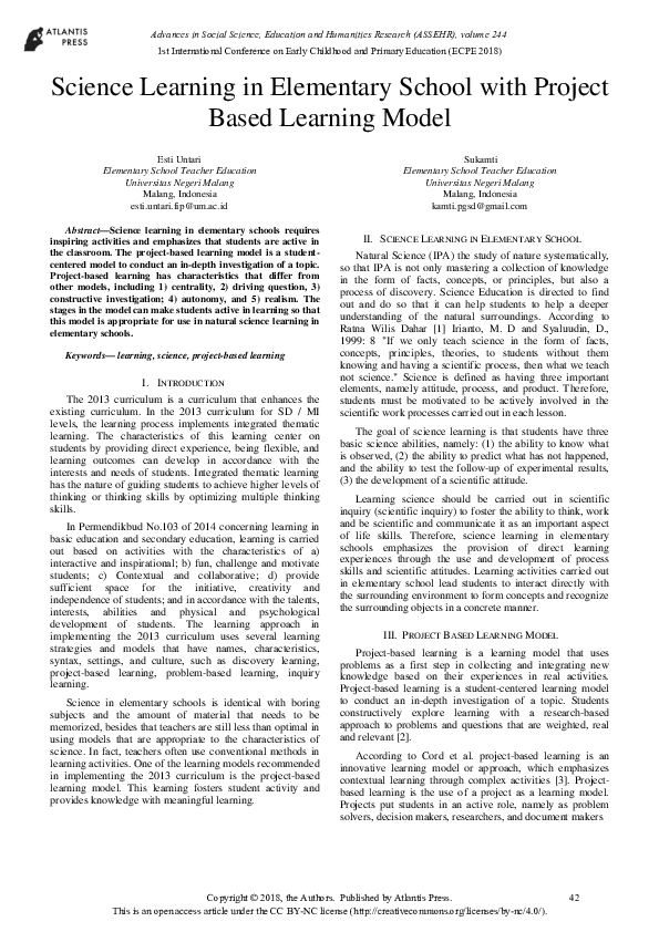 (PDF) Science Learning in Elementary School with Project Based Learning ...
