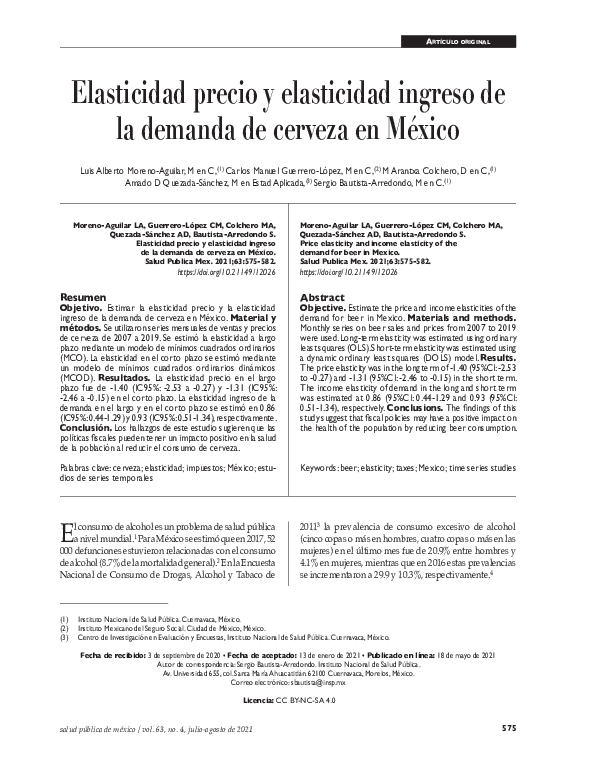 (PDF) Elasticidad precio y elasticidad ingreso de la demanda de cerveza ...
