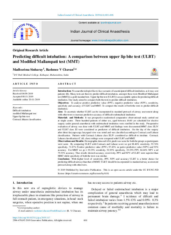 (PDF) A comparison of the upper lip bite test with hyomental