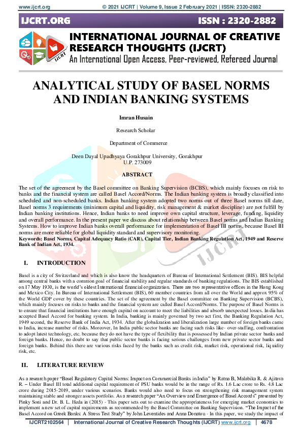 (PDF) Analytical Study of Basel Norms and Indian Banking Systems