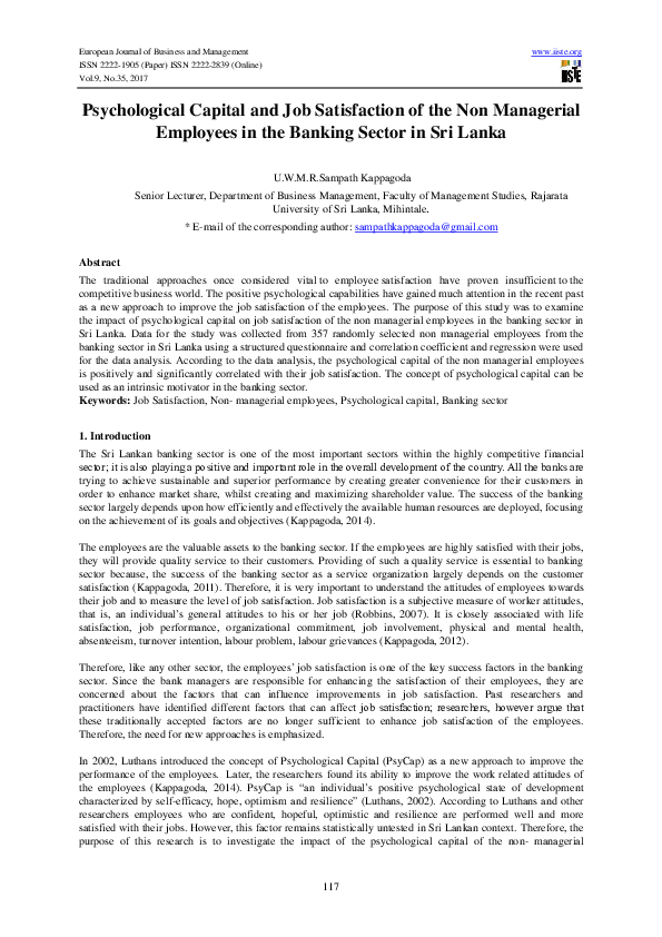 (PDF) Psychological Capital and Job Satisfaction of the Non Managerial ...