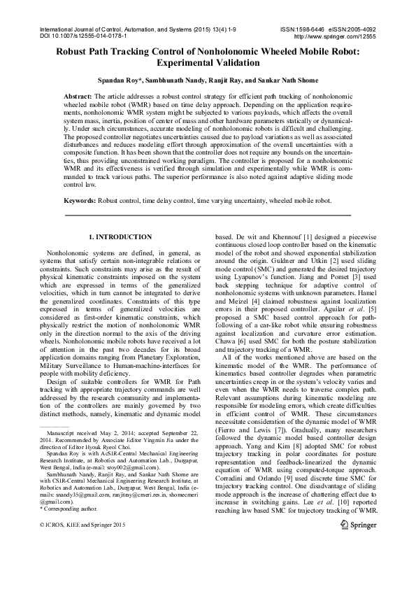 (PDF) Robust path tracking control of nonholonomic wheeled mobile robot ...