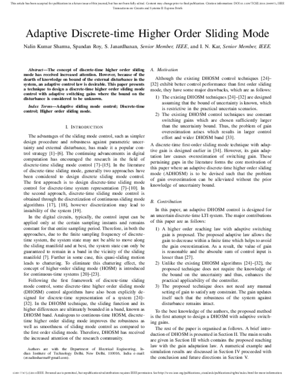 (PDF) Adaptive Discrete-time Higher Order Sliding Mode