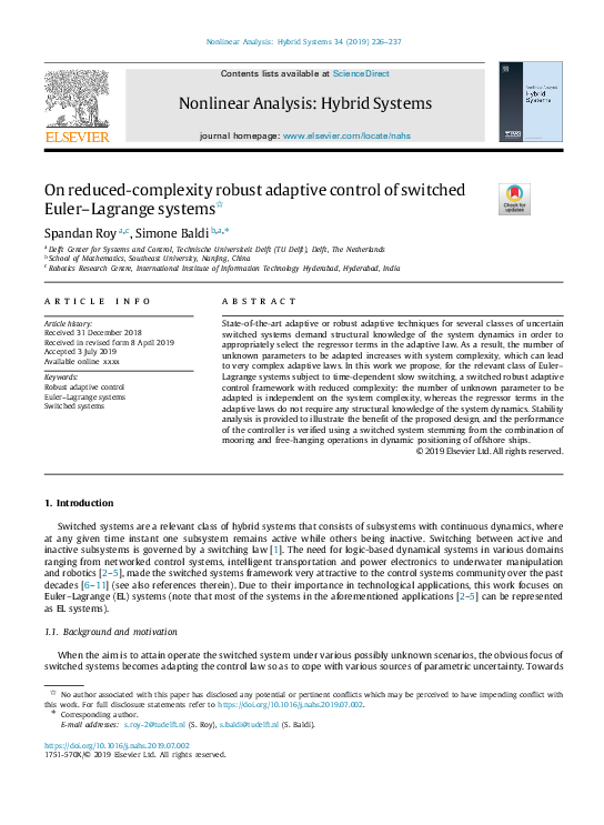 (PDF) On reduced-complexity robust adaptive control of switched Euler ...
