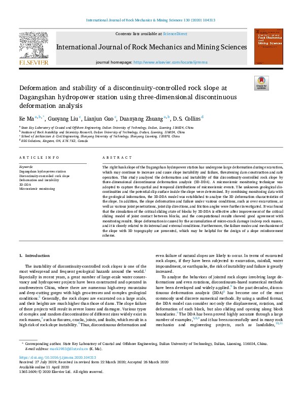 (PDF) Deformation and stability of a discontinuity-controlled rock ...