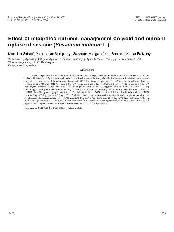 (PDF) Effect of integrated nutrient management on yield and nutrient ...
