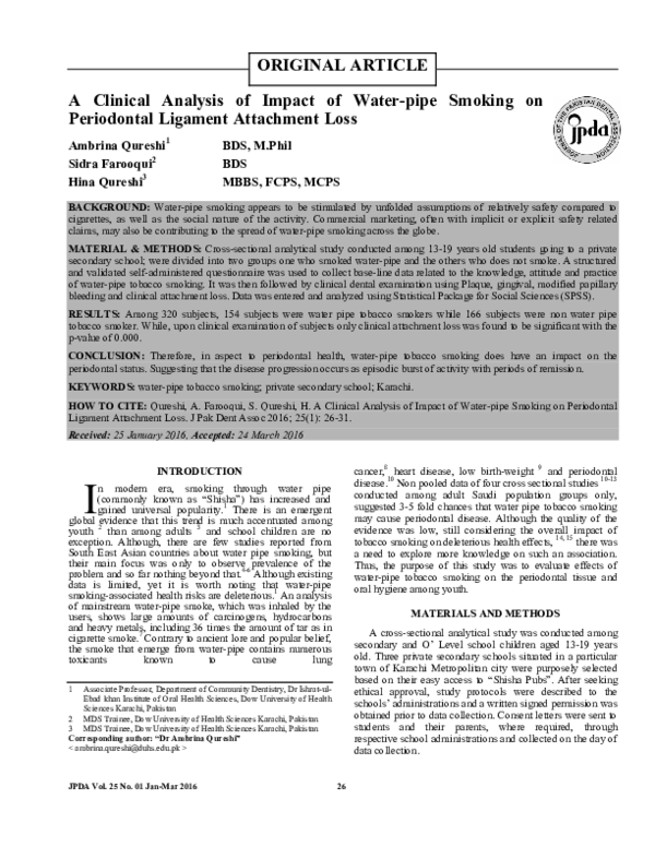 (PDF) A Clinical Analysis of Impact of Waterpipe Smoking on