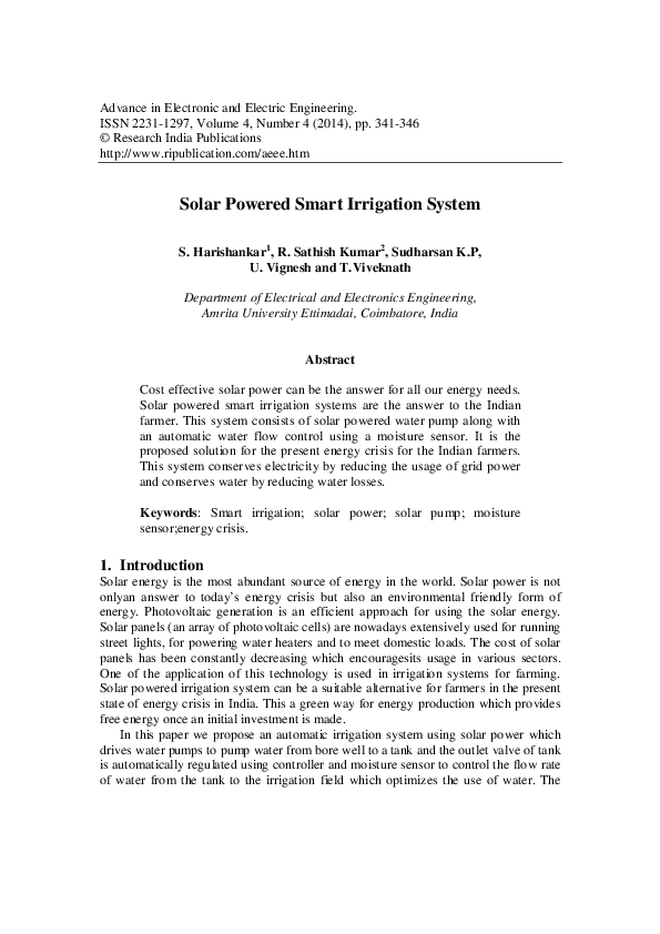 (PDF) Solar Powered Smart Irrigation System