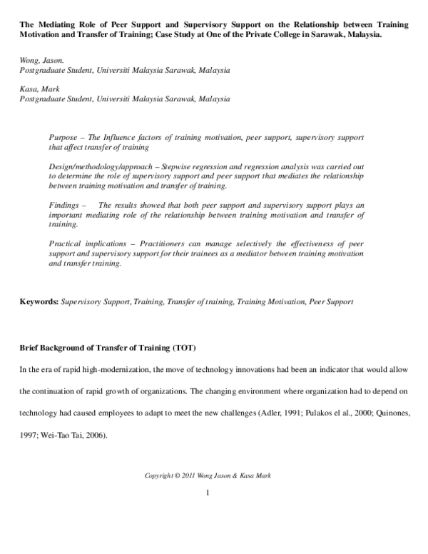 (PDF) The Mediating Role of Peer Support and Supervisory Support on the ...