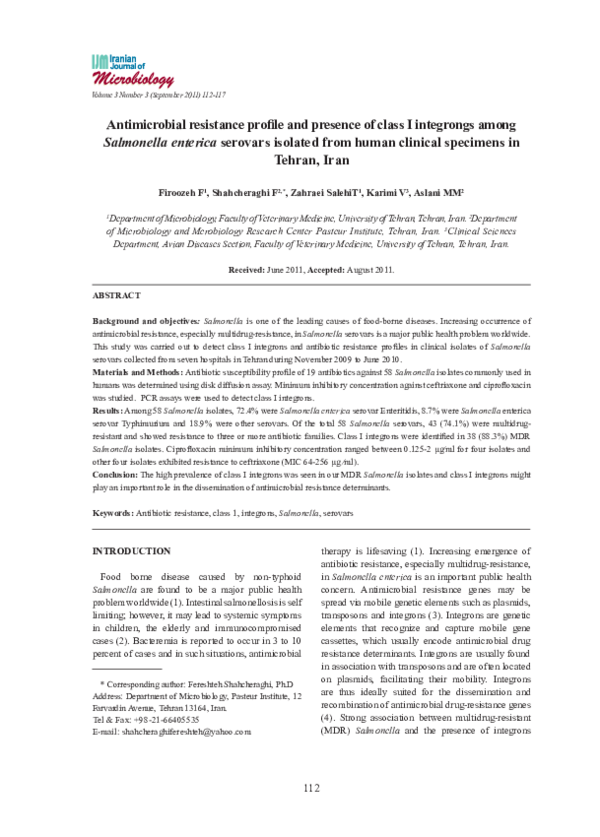 (PDF) Antimicrobial resistance profile and presence of class I ...