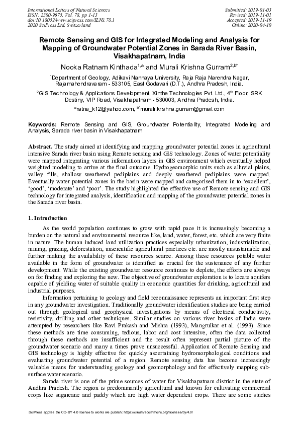 (PDF) Remote Sensing and GIS for Integrated Modeling and Analysis for ...