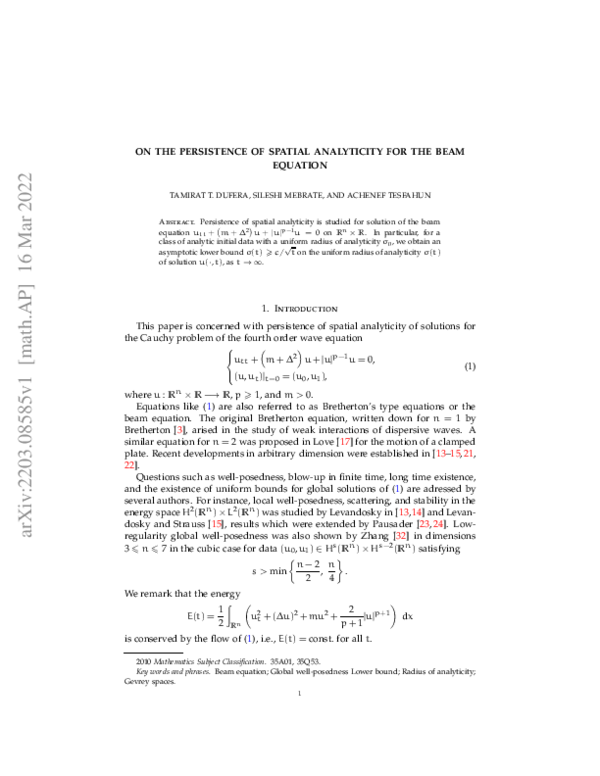 On the persistence of spatial analyticity for the Beam Equation