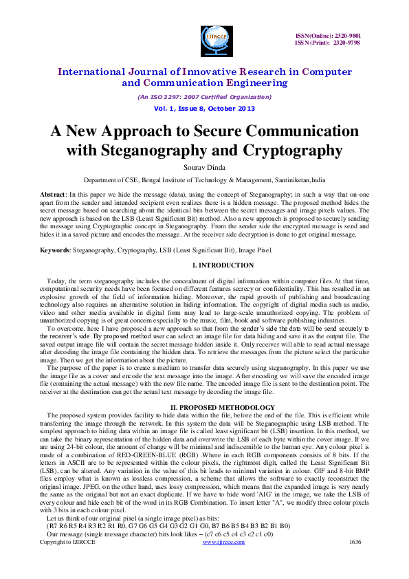 (PDF) A New Approach to Secure Communicationwith Steganography and ...