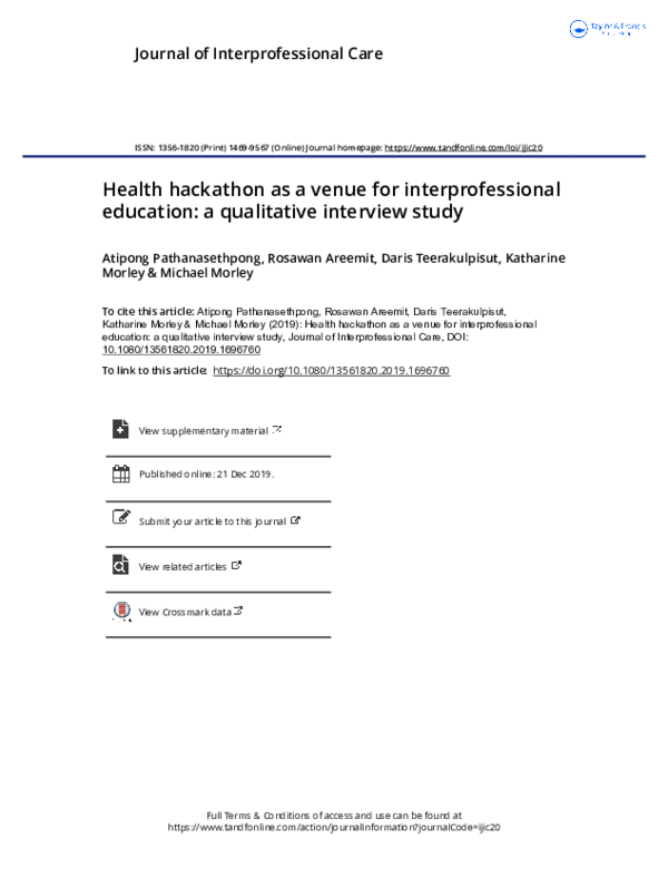 (PDF) Health hackathon as a venue for interprofessional education: a ...