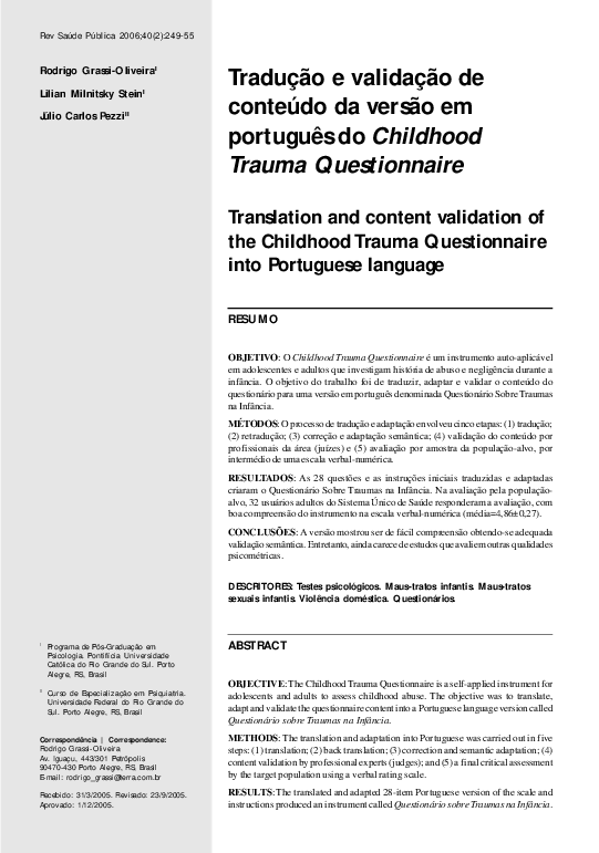 (PDF) Tradução e validação de conteúdo da versão em português do