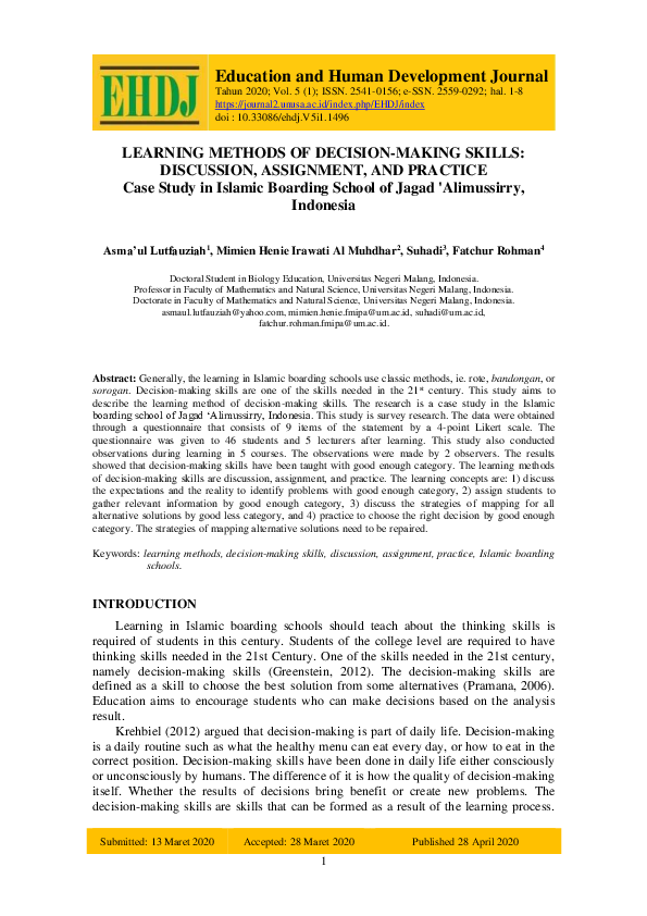 (PDF) LEARNING METHODS OF DECISION MAKING SKILLS: DISCUSSION ...