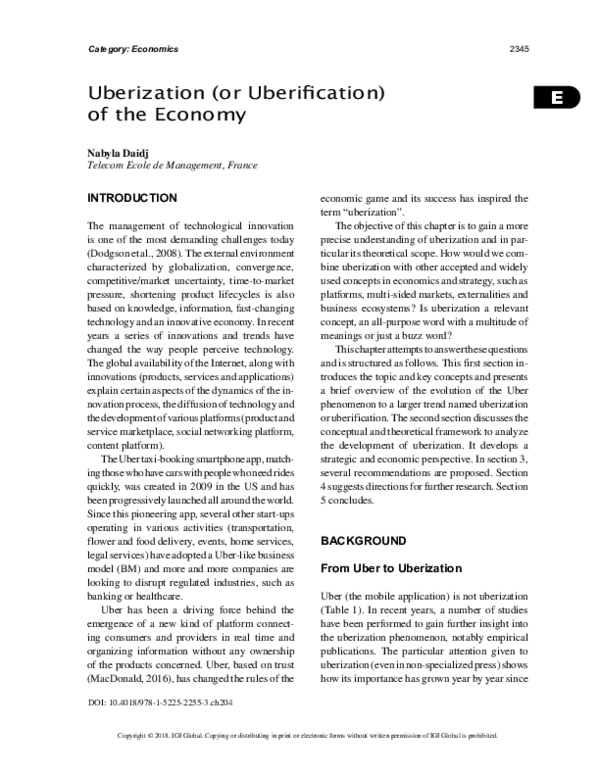 (PDF) Uberization (or Uberification) of the Economy