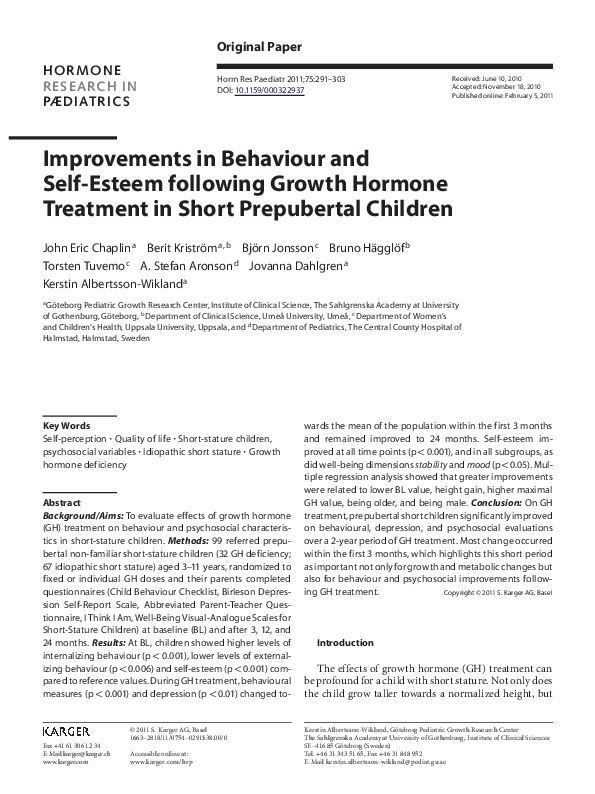 (PDF) Improvements in Behaviour and Self-Esteem following Growth ...