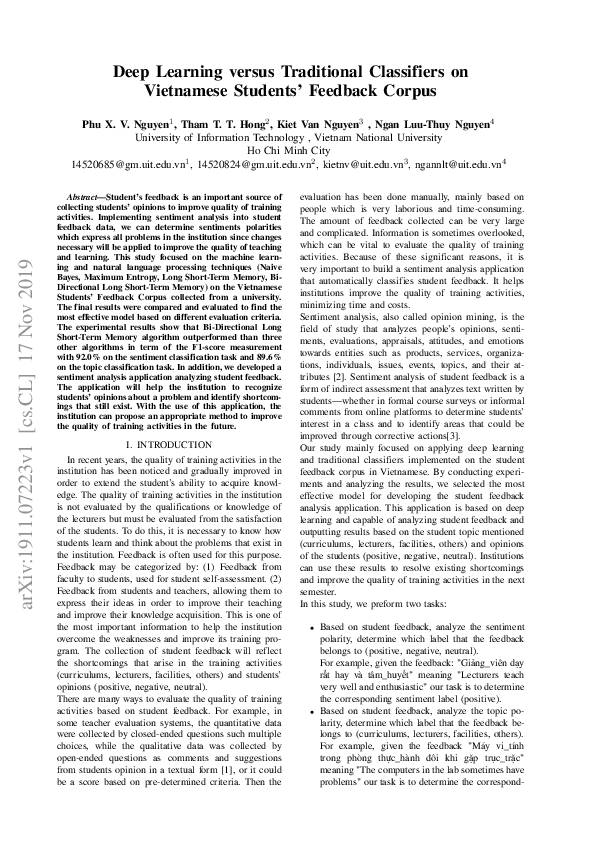 (PDF) Deep Learning versus Traditional Classifiers on Vietnamese ...