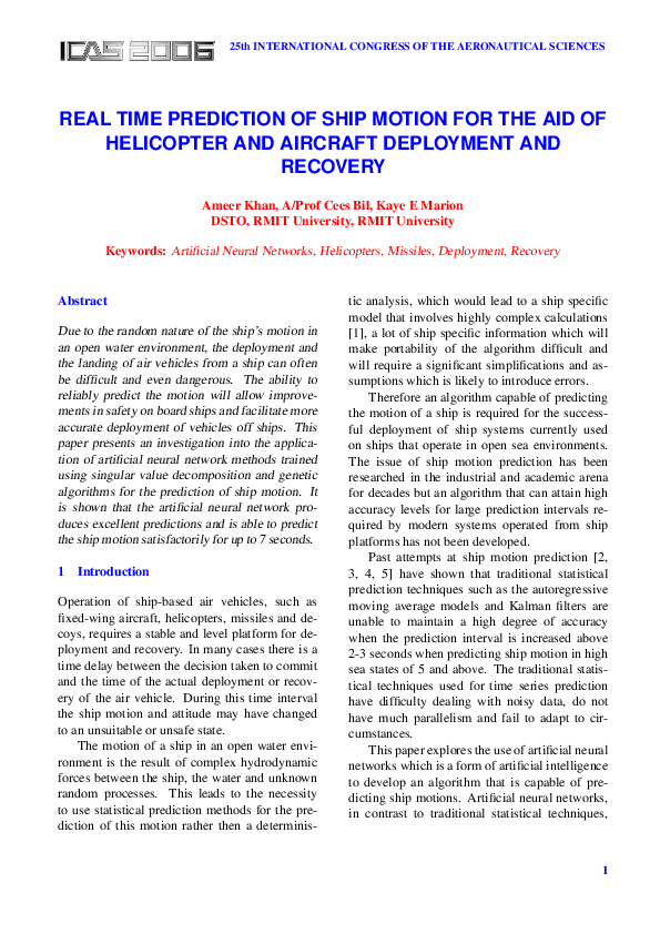 (PDF) Real Time Prediction of Ship Motion for the Aid of Helicopter and ...