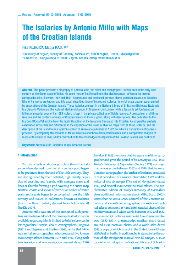 (PDF) The Isolarios by Antonio Millo with Maps of the Croatian Islands