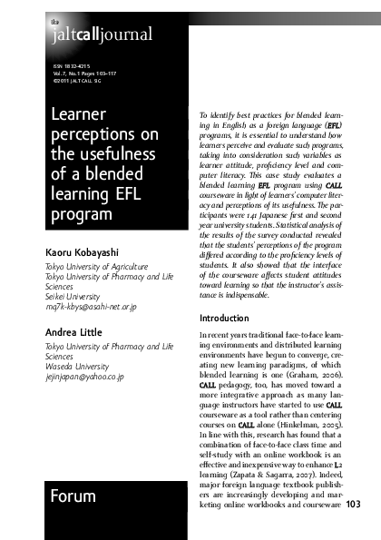 (PDF) Learner perceptions on the usefulness of a blended learning EFL ...