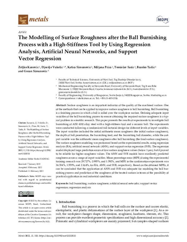 (PDF) The Modelling of Surface Roughness after the Ball Burnishing ...