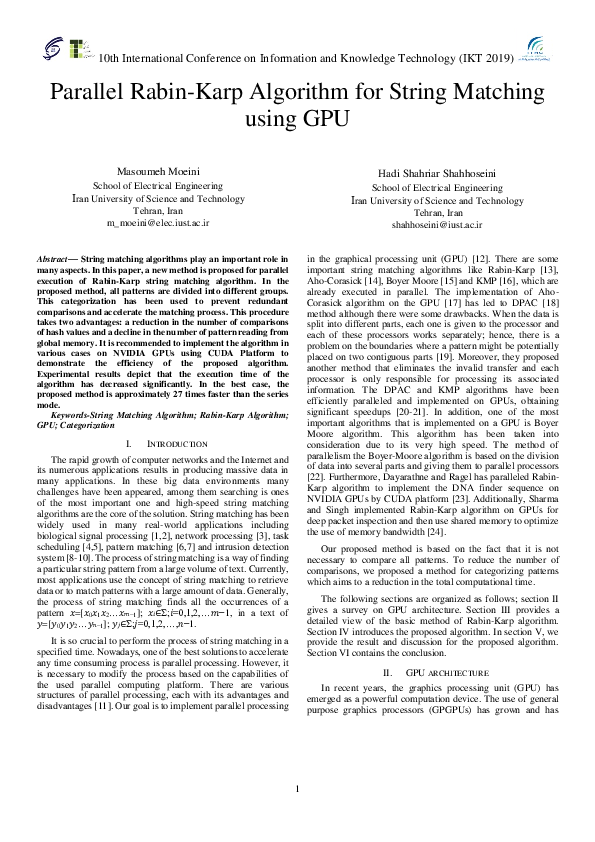 (PDF) Parallel Rabin-Karp Algorithm for String Matching using GPU