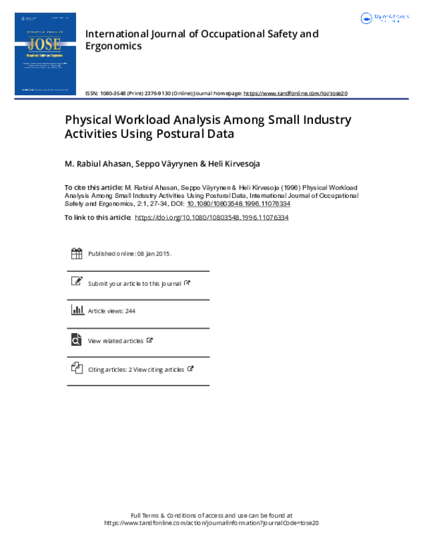 (PDF) Physical Workload Analysis Among Small Industry Activities Using ...