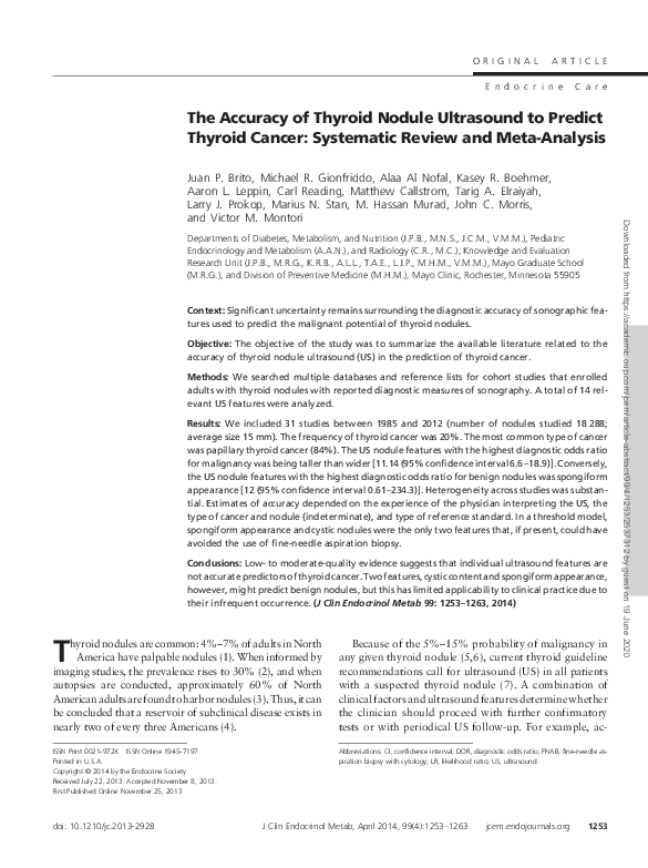 (PDF) The Accuracy of Thyroid Nodule Ultrasound to Predict Thyroid ...