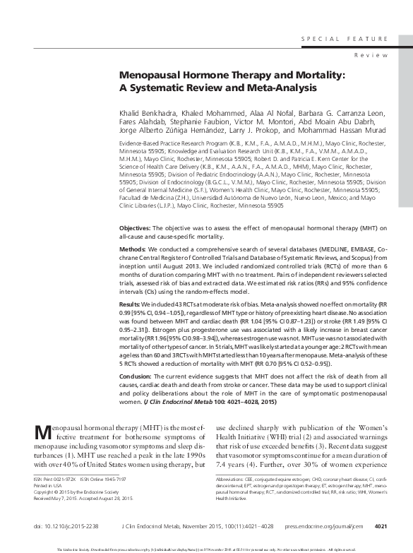 (PDF) Menopausal Hormone Therapy and Mortality A Systematic Review and