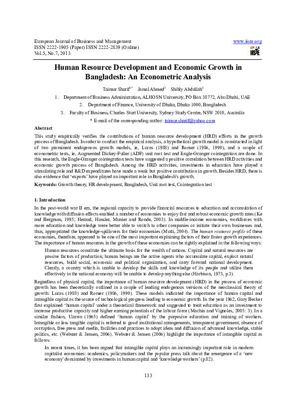 (PDF) Human Resource Development and Economic Growth in Bangladesh: An ...