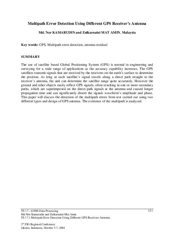 (PDF) Multipath Error Detection Using Different GPS Receiver's Antenna