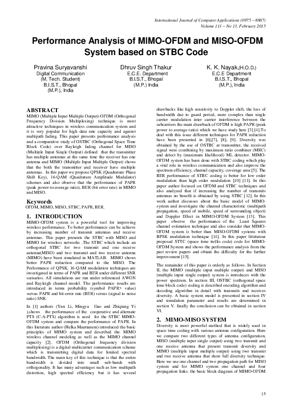 (PDF) Performance Analysis of MIMO-OFDM and MISO-OFDM System based on ...
