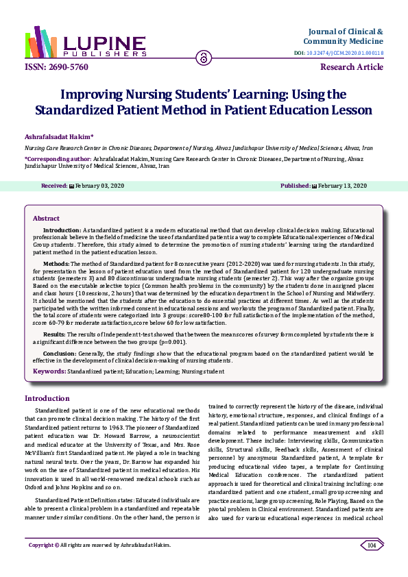 (PDF) Improving Nursing Students’ Learning: Using theStandardized ...