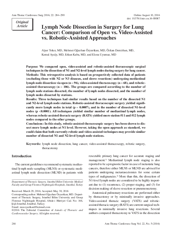 (PDF) Lymph Node Dissection in Surgery for Lung Cancer: Comparison of ...