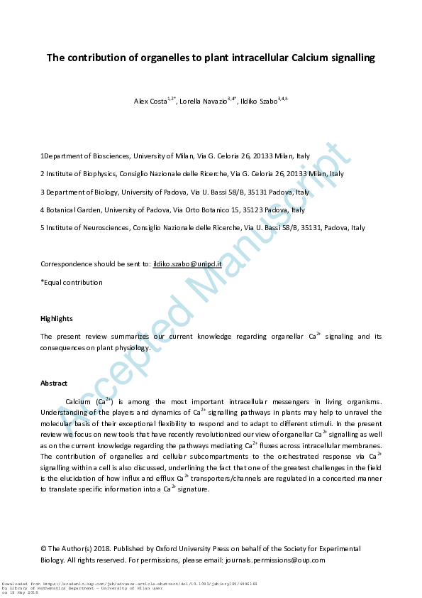 (PDF) The contribution of organelles to plant intracellular Calcium ...