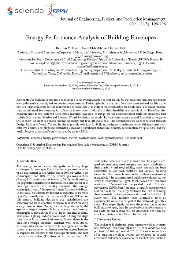 (PDF) Energy Performance Analysis of Building Envelopes