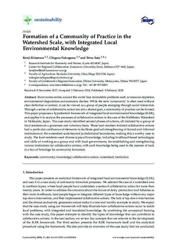 (PDF) Formation of a Community of Practice in the Watershed Scale, with ...