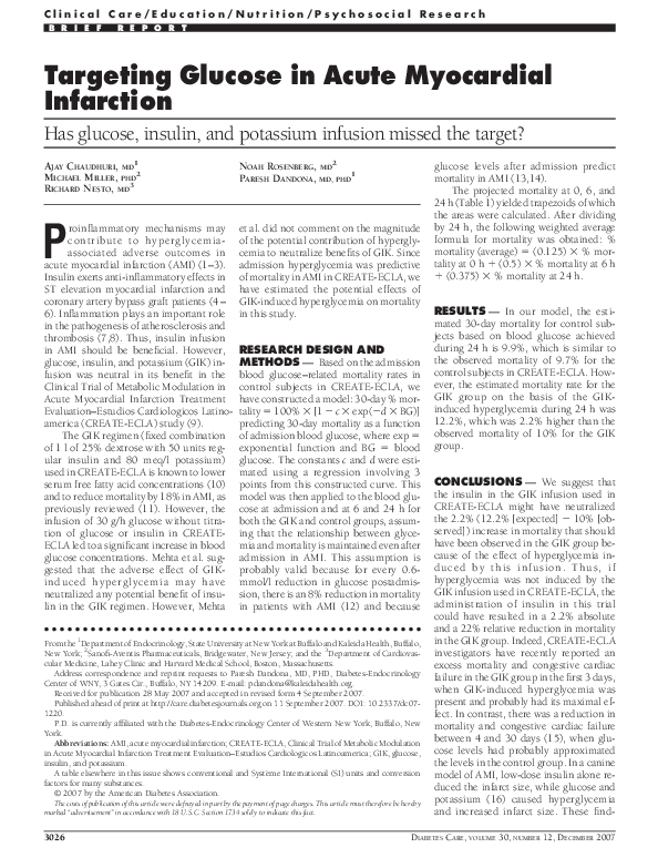 (PDF) Targeting Glucose in Acute Myocardial Infarction: Has glucose ...