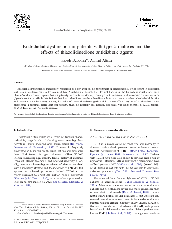 (PDF) Endothelial dysfunction in patients with type 2 diabetes and the ...
