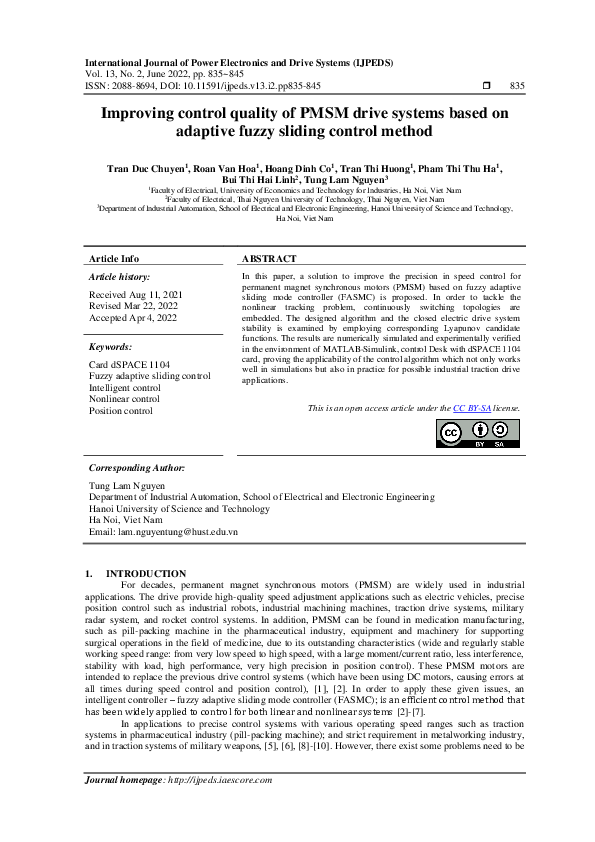 (PDF) Improving control quality of PMSM drive systems based on adaptive ...