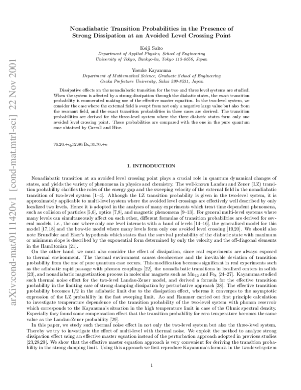 (PDF) Nonadiabatic transition probabilities in the presence of strong ...