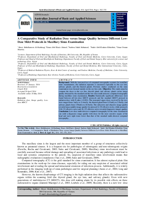 (PDF) A Comparative Study of Radiation Dose versus Image Quality ...