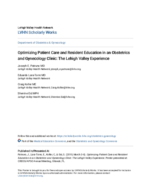(PDF) Optimizing Patient Care and Resident Education in an Obstetrics