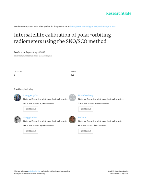 (PDF) Intersatellite calibration of polar-orbiting radiometers using ...