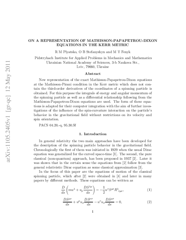 (PDF) On a Representation of Mathisson-Papaetrou-Dixon Equations in the ...
