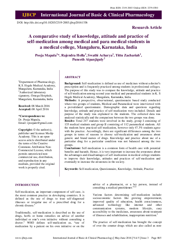 (PDF) A comparative study of knowledge, attitude and practice of self ...